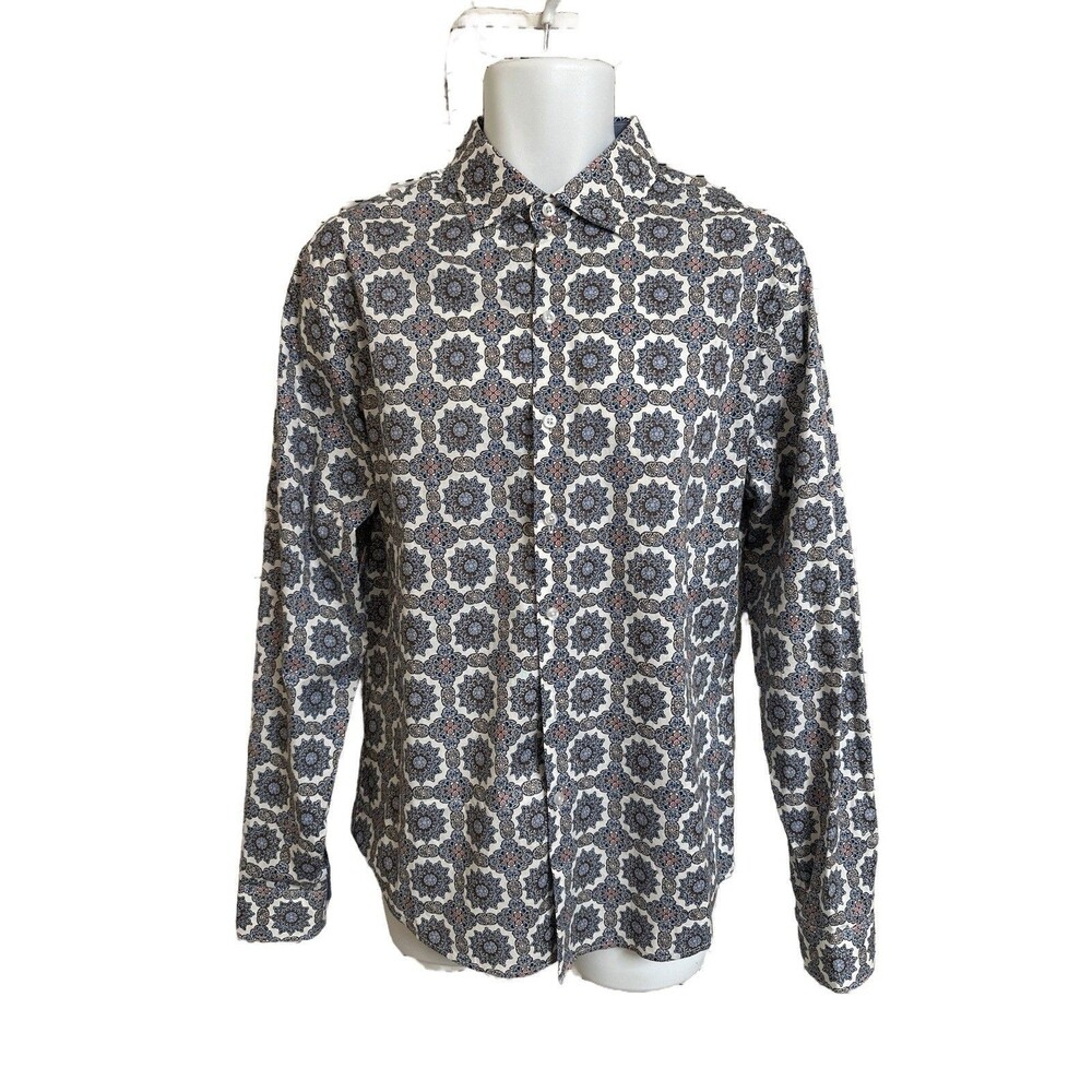 Consequence Men's M Long Sleeve Button Down Shirt Blue & White Mosaic Print
